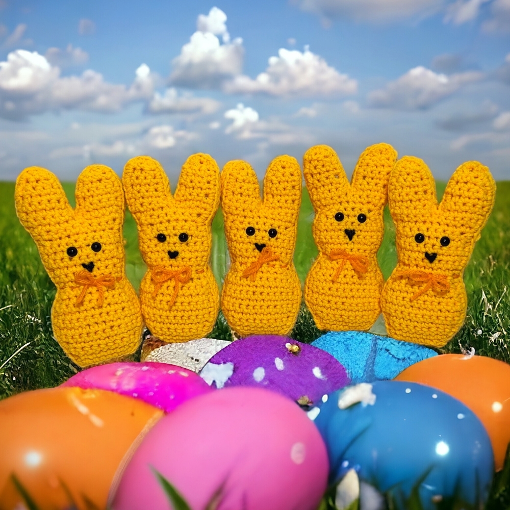 Handmade Crochet PEEPS Easter Bunny Toys - Set of 5